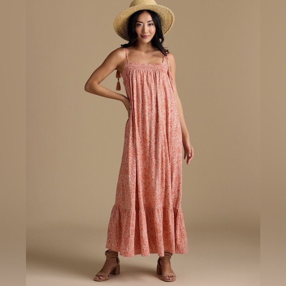 DownEast Orange and Pink Tank Top Maxi Sundress